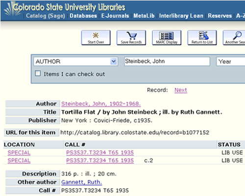 Screen shot of SAGE author search