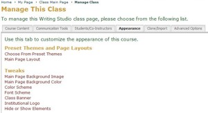 Manage This Class Appearance Tab