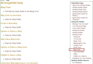 Writing Studio Help for Instructors Blog Tool Page