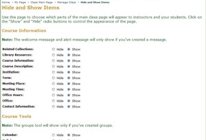 Hide and Show Items Management Page