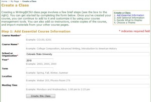 Create a New Class Main Page