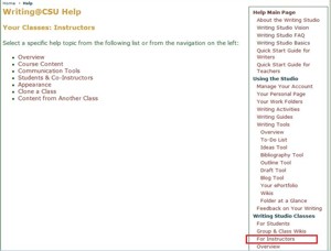 Writing Studio Help for Instructors Main Page
