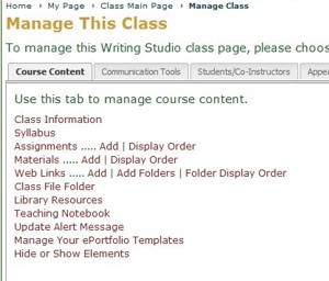 Manage This Class Main Page