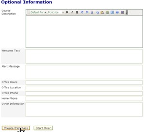 Create a New Class Main Page