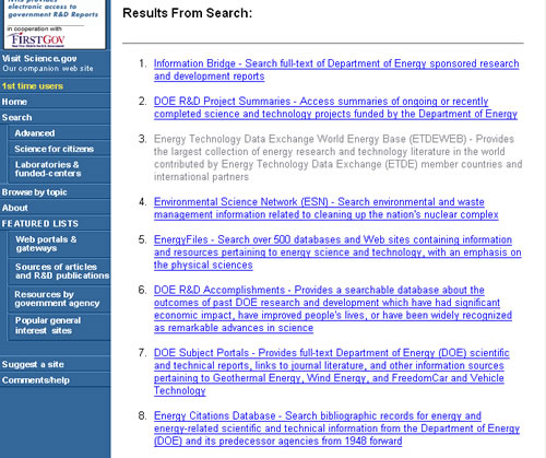 Screen shot of FedWorld database