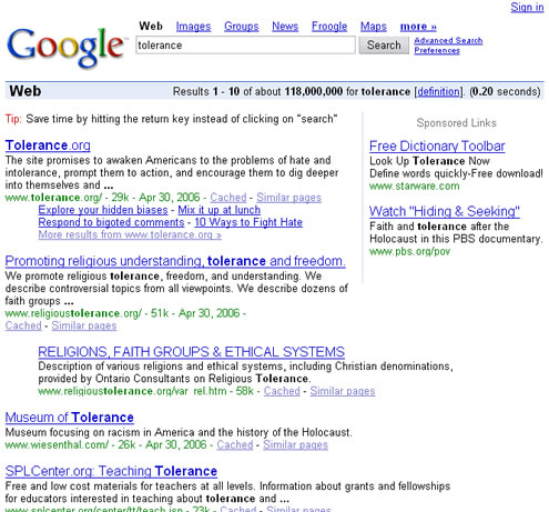 Screen shot of Google simple search