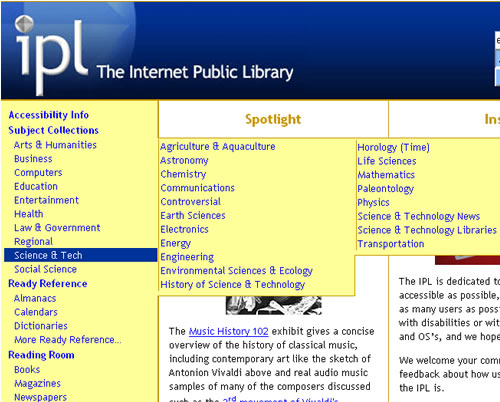 Screen shot of Internet Public Library Webpage