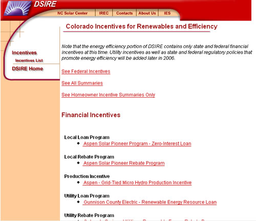 Screen shot of Database of State Incentives for Renewable Energy website