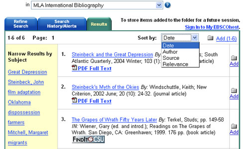 Screen shot of MLA International Bibliography