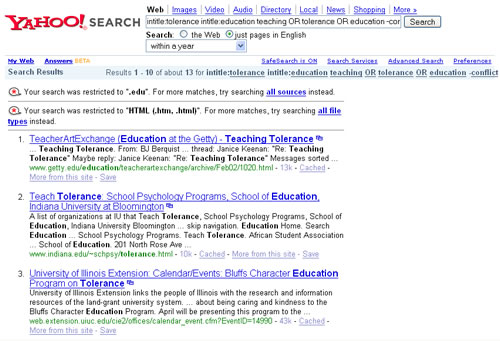 Screen shot of Yahoo advanced search